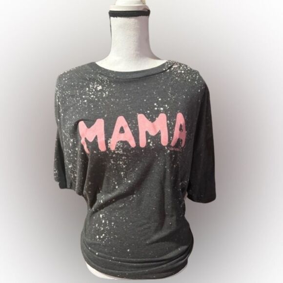 🟧 3 for $25 Gray 'MAMA' Graphic T-Shirt - Bleached - Picture 1 of 1